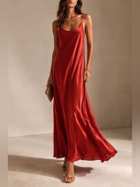 Forte_Forte /Rust Silk Maxi Slip Dress Spaghetti Strap Minimalist Luxury Italy